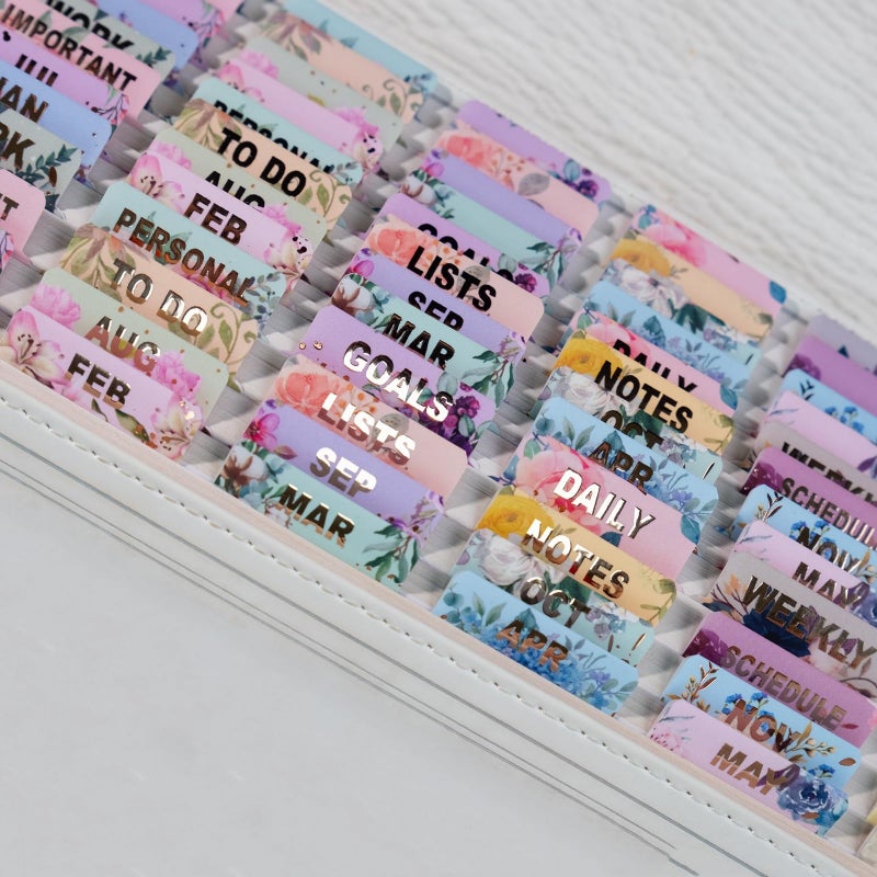 UPAFEXXI-Laminated Planner Monthly Tabs(72 Stickers in Total 24 Month 24 Subject 24 Blank) Calendar Monthly Label Stickers for Planners  Subject Label Adhesive Tabs for Folders  Pages(Floral) - Image 1